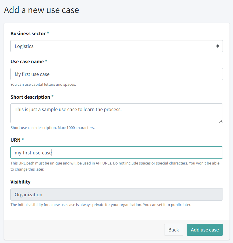 Formulario Add use case