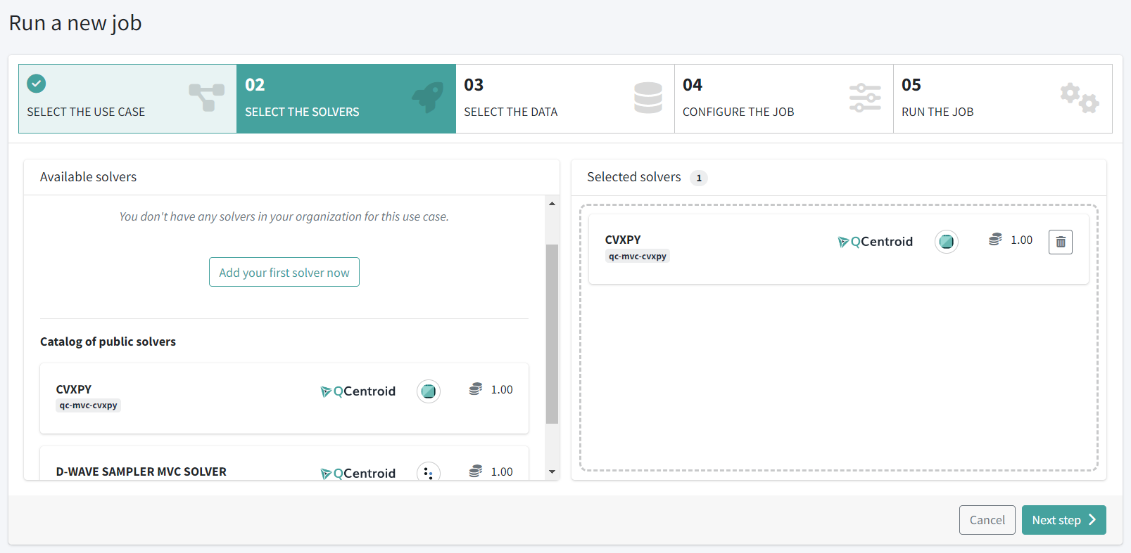 Run your first job - QCentroid Quantum Platform Documentation