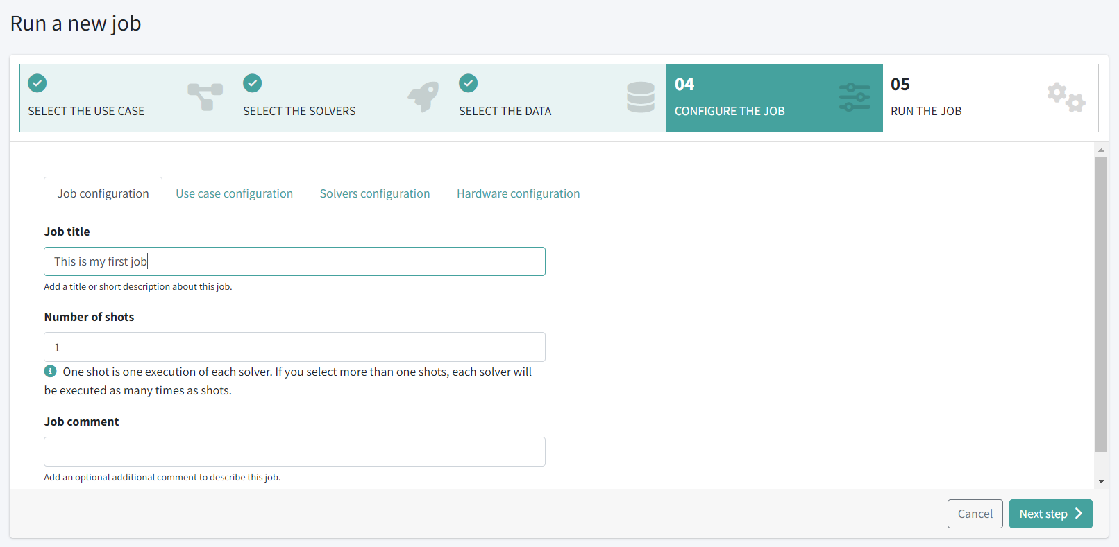 Run your first job - QCentroid Quantum Platform Documentation