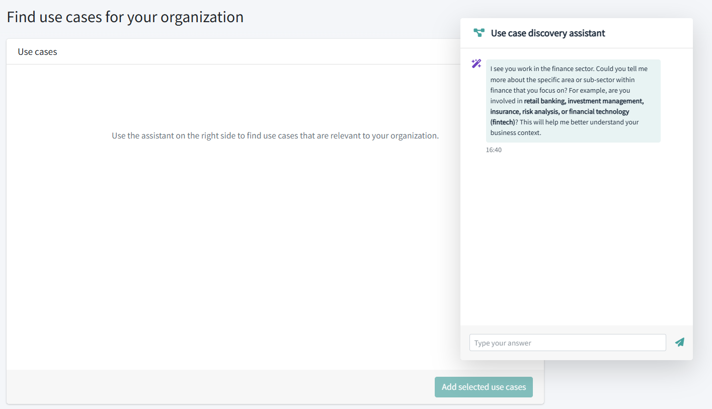 Use cases discovery assistant