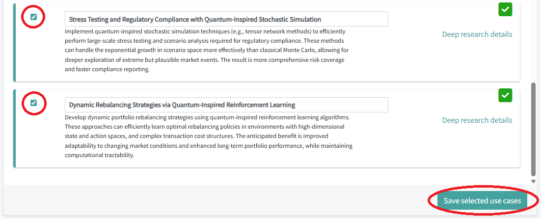 Save the selected use cases
