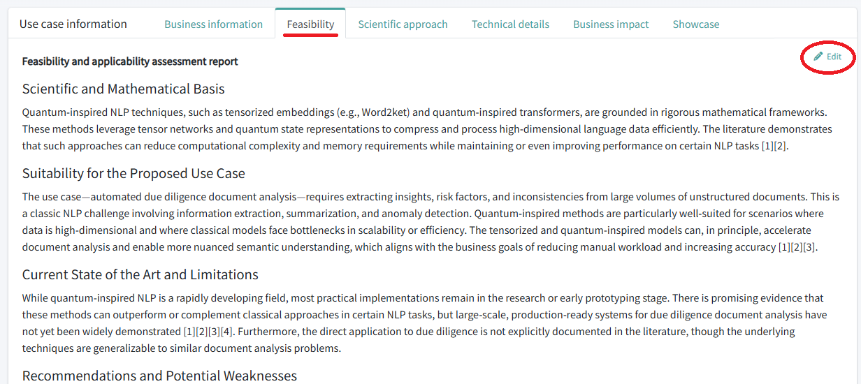 Use case feasibility/applicability report