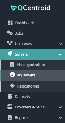 My solvers section in the sidebar menu